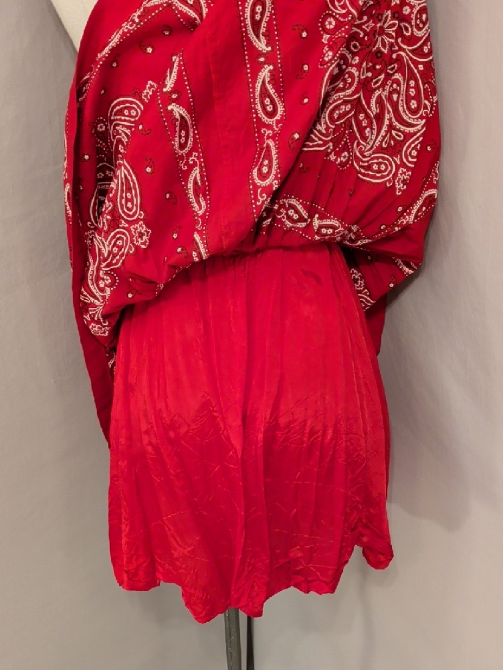 Vintage Red Bandana Halter Dress Fit-and-Flare Low V Belted Sexy Country Western - Picture 6 of 15